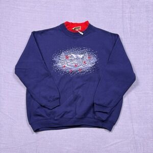 Vintage Top Stitch by Morning Sun M Petite Blue Cardinal House Snow Sweatshirt‎